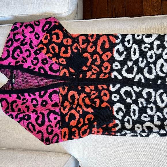 SHEIN LUNE Colorblock Leopard Pattern Bishop Sleeve Duster Cardigan - Picture 3 of 4